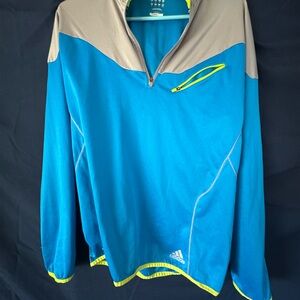 adidas Blue and Gray Quarter-Zip Performance Jacket with Neon Accents